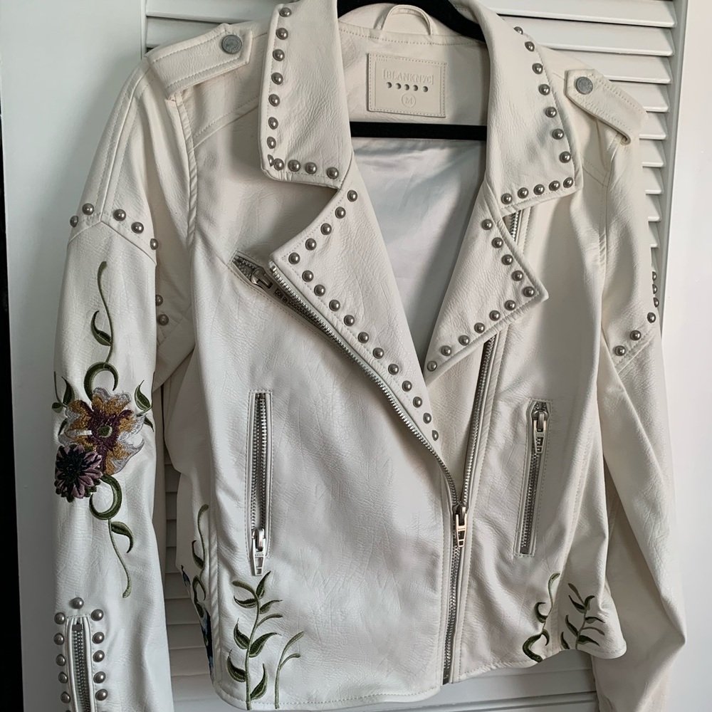 Blank NYC White leather moto studded jacket